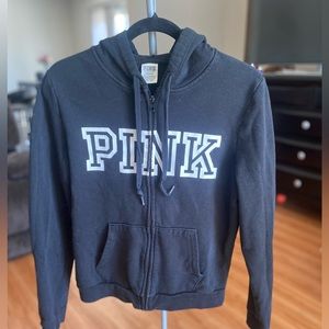 VS PINK black zip up logo hooded jacket